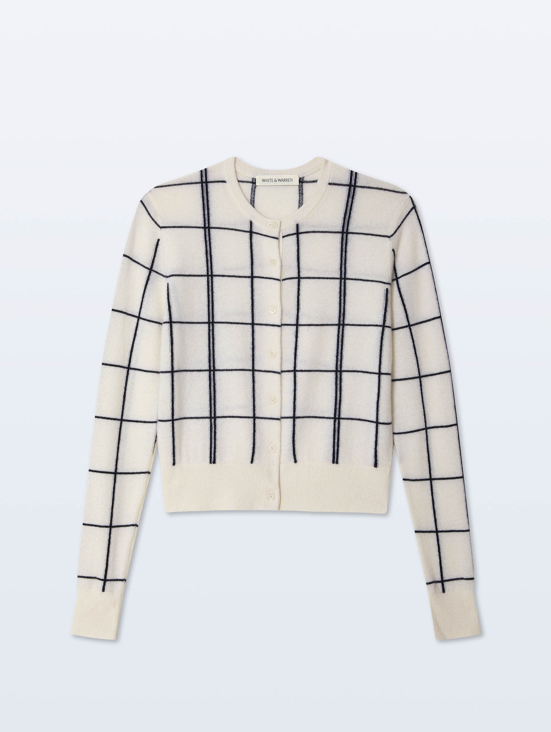 Cashmere Windowpane Cardigan in Soft White