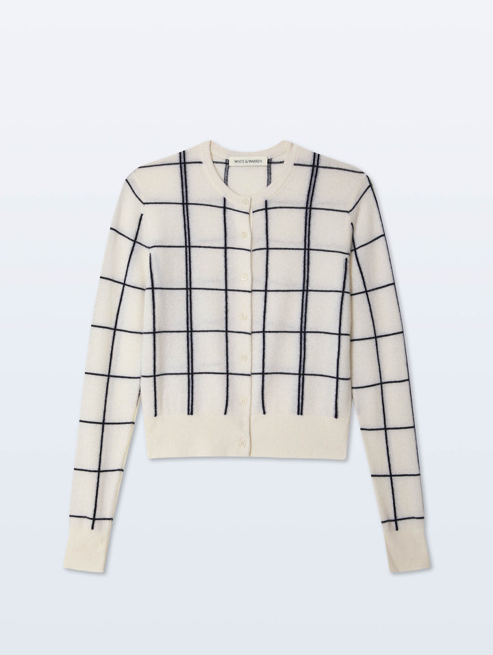Cashmere Windowpane Cardigan in Soft White