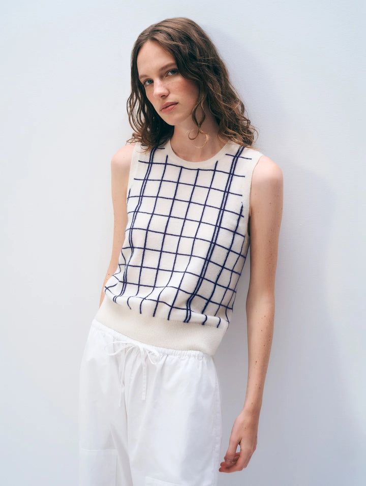 Cashmere Windowpane Vest in Soft White