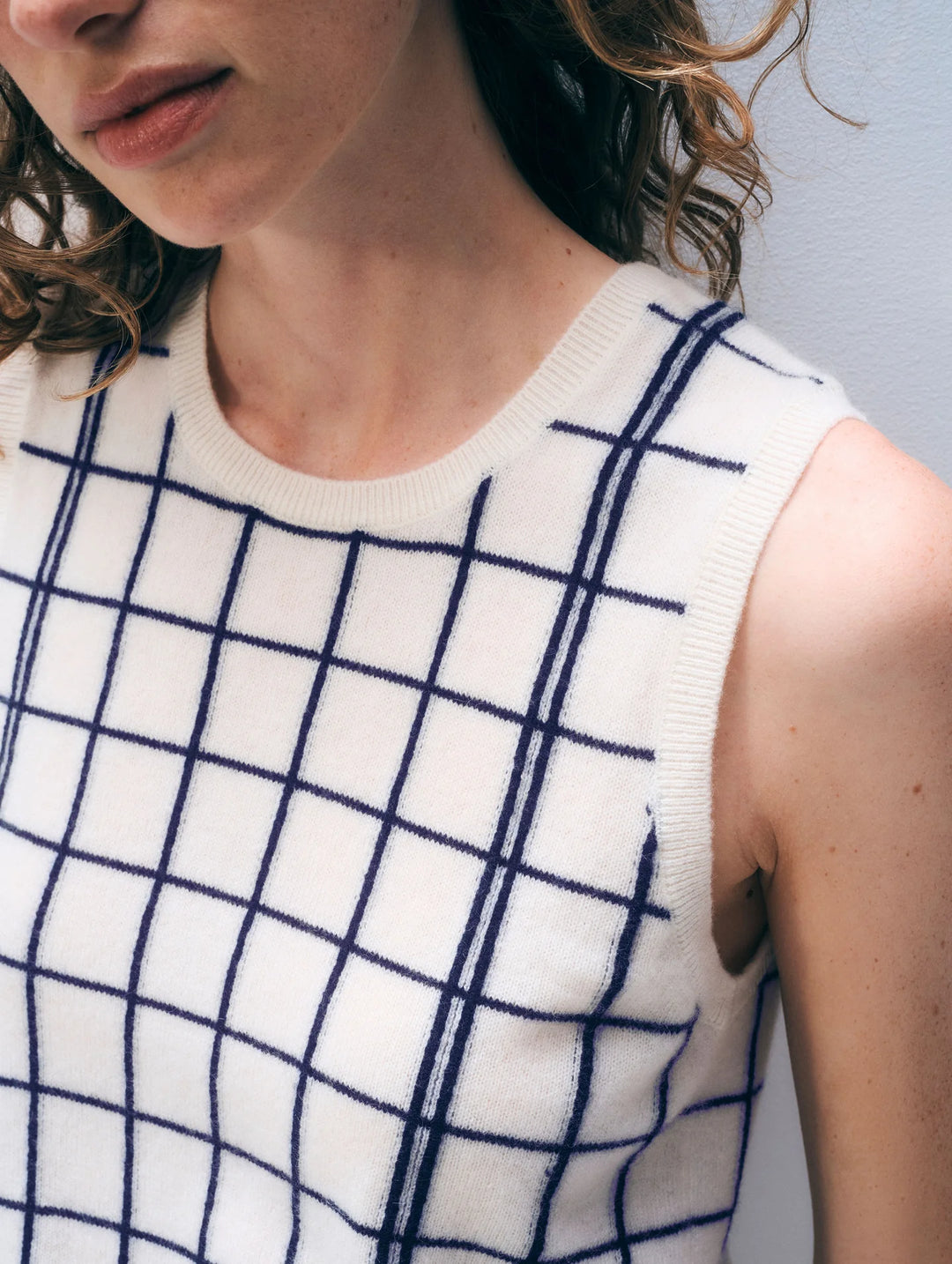 Cashmere Windowpane Vest in Soft White