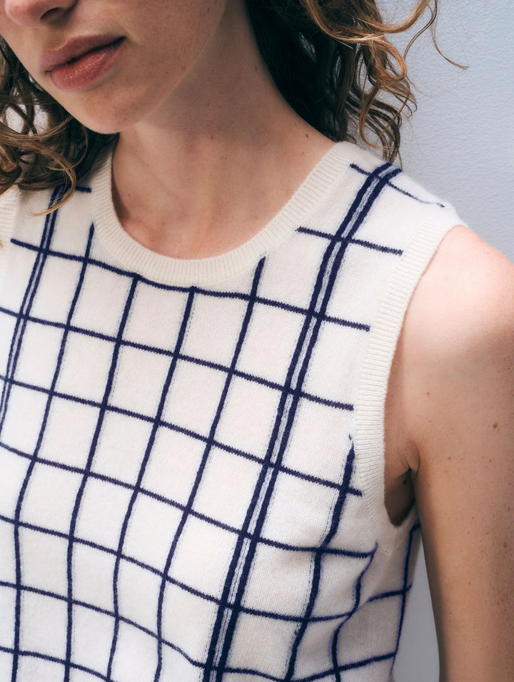 Cashmere Windowpane Vest in Soft White
