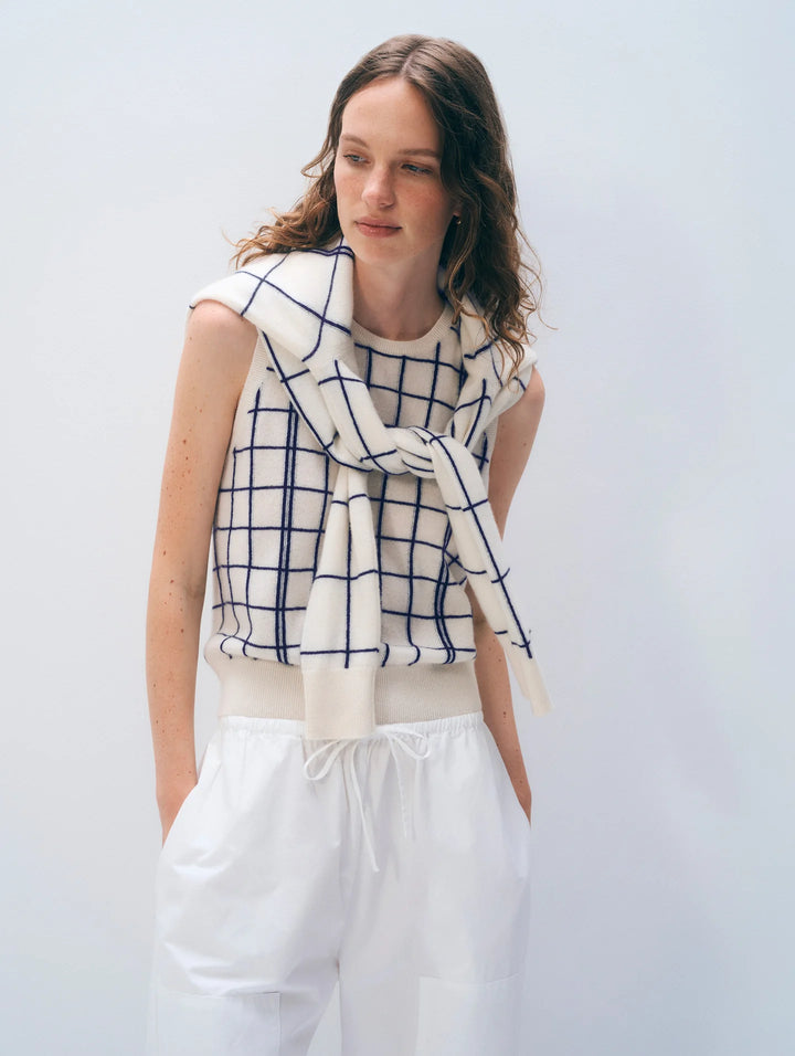 Cashmere Windowpane Vest in Soft White
