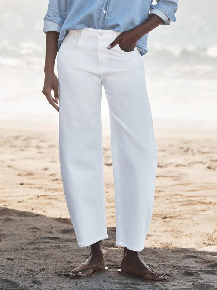 Brennan Barrel Leg Jean in White Denim