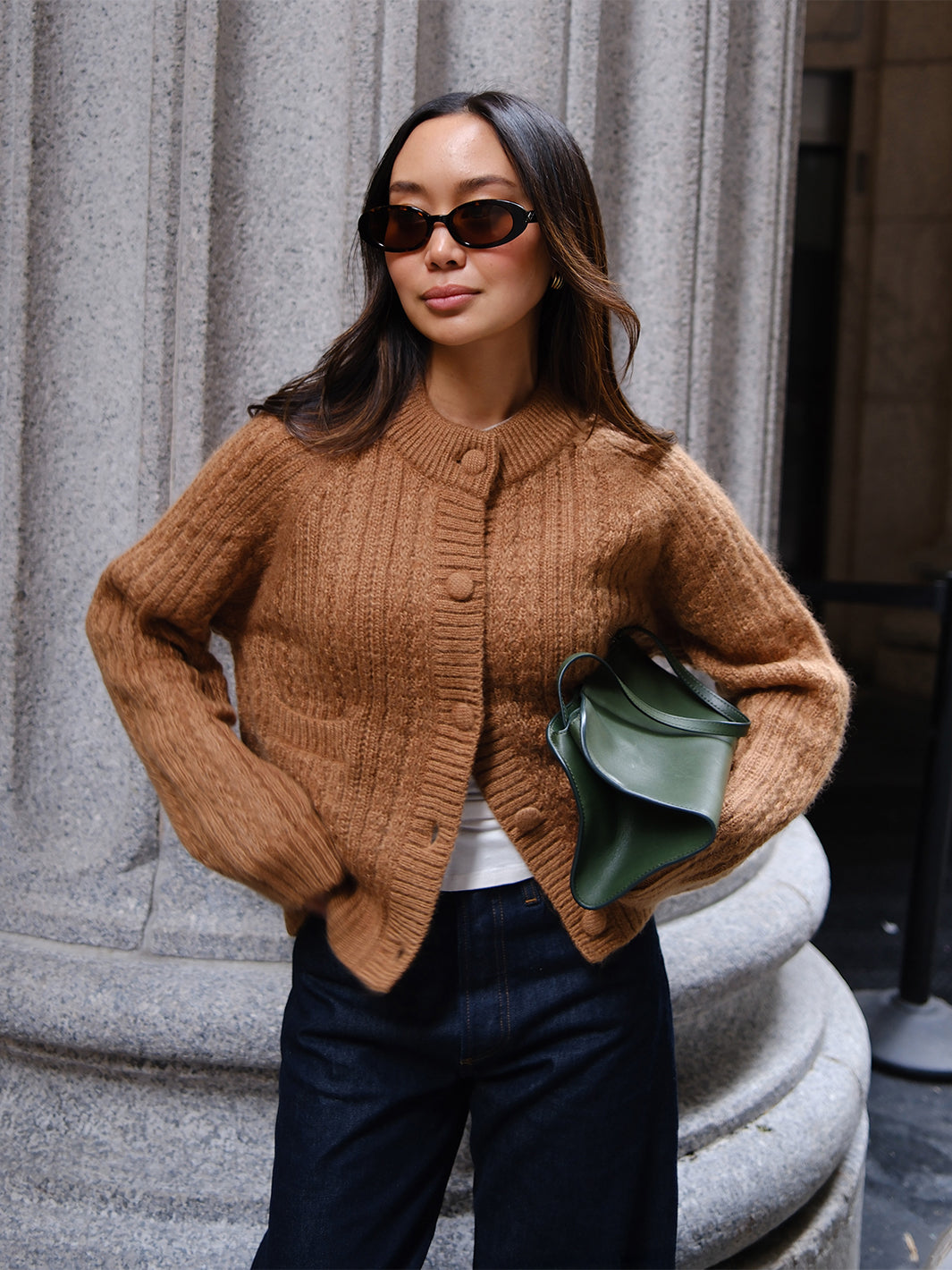 Mohair Blend Cardigan in Camel Brown
