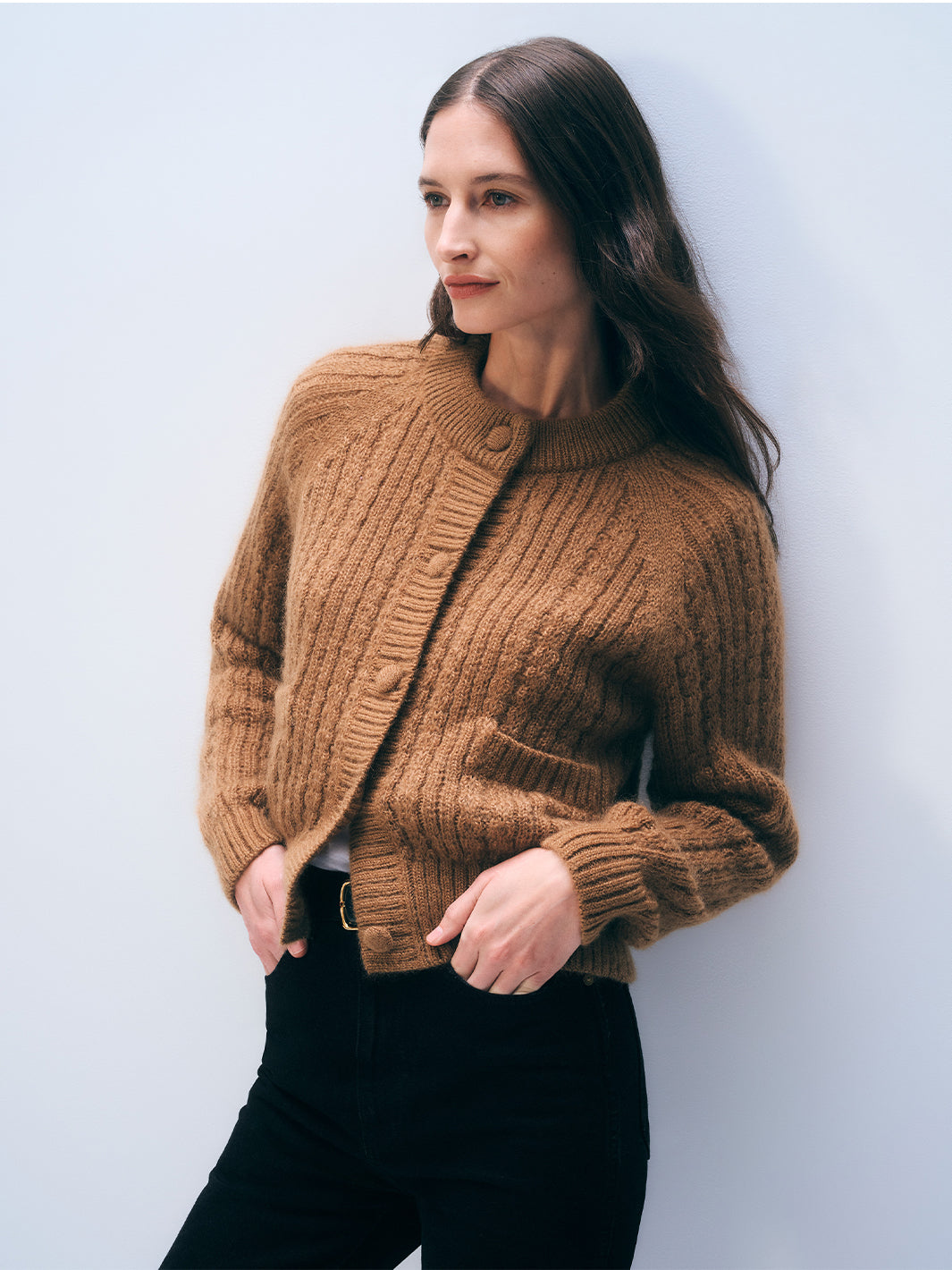 Mohair Blend Cardigan in Camel Brown