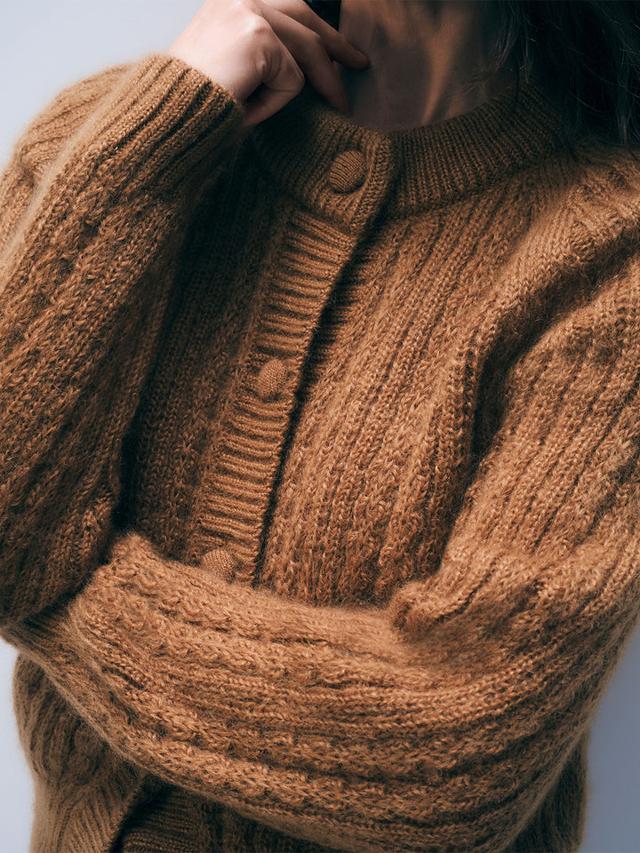 Mohair Blend Cardigan in Camel Brown