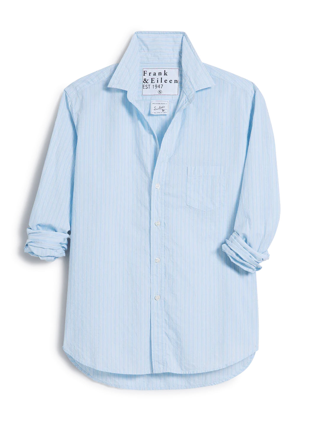 Eileen Relaxed Button-Up Shirt in Light Blue Stripe with Glitter
