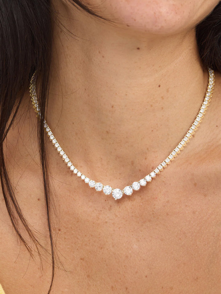 Not Your Basic Graduated Tennis Necklace in Gold|White Diamondettes