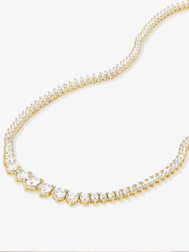 Not Your Basic Graduated Tennis Necklace in Gold|White Diamondettes