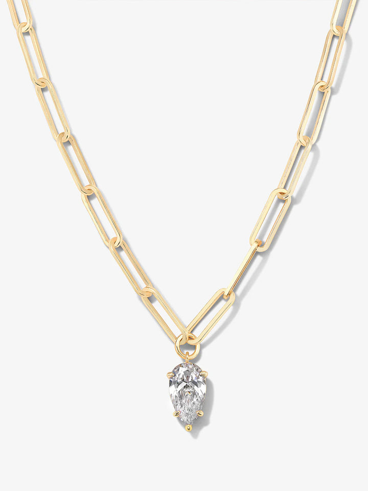 Samantha Teardrop Necklace in Gold|White Diamondettes