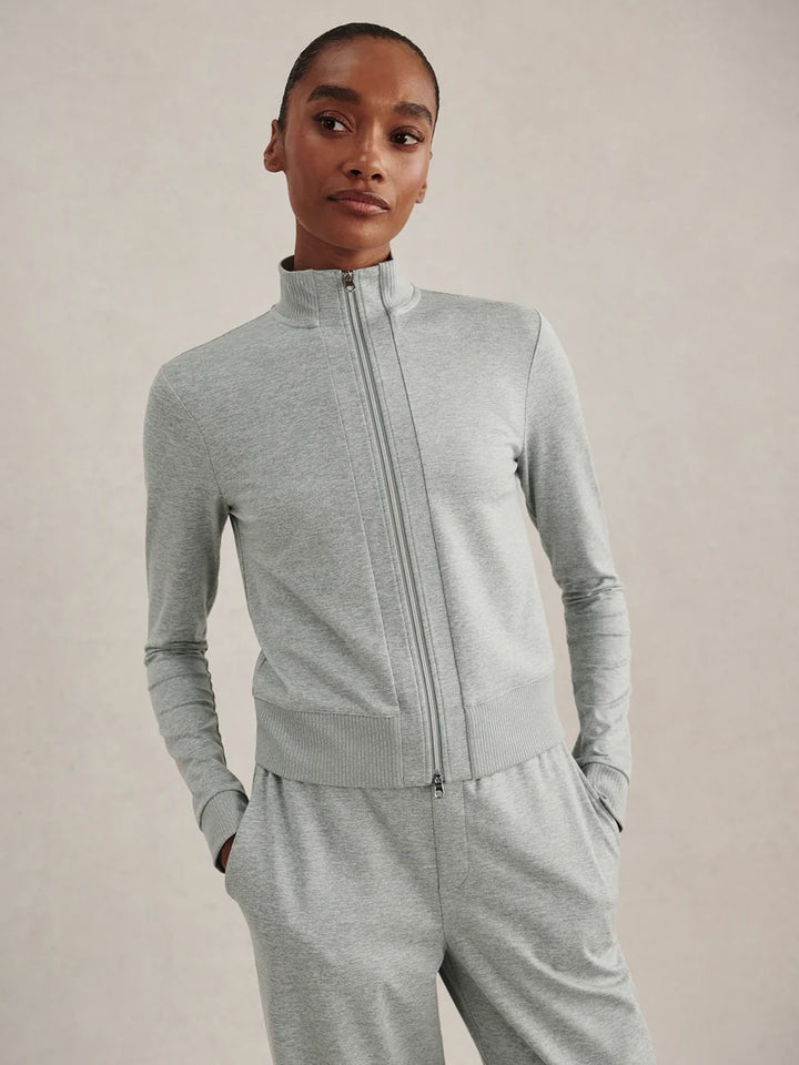 Rufus Cropped Zip-Through Sweat in  Blue Green Marl