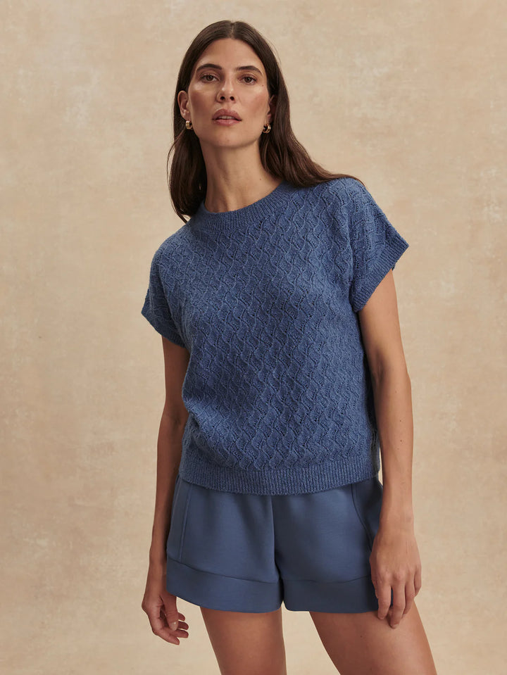 Manae Pointelle Knit Top in Bijou Blue