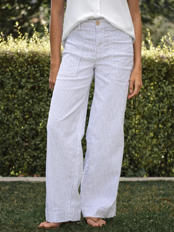 Limerick Wide-Leg Carpenter Pant in Navy White Stripe