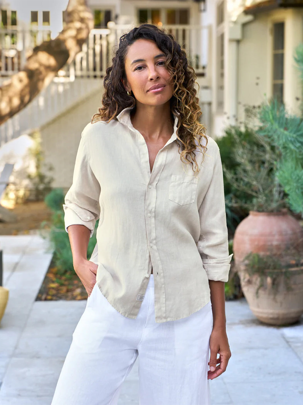 Eileen Relaxed Button-Up Shirt in Sand