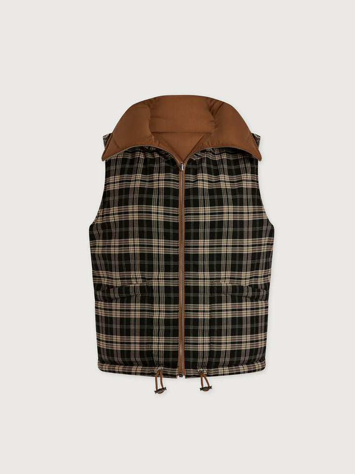 Miya Reversible Gilet in Golden Bronze/ Navy Check