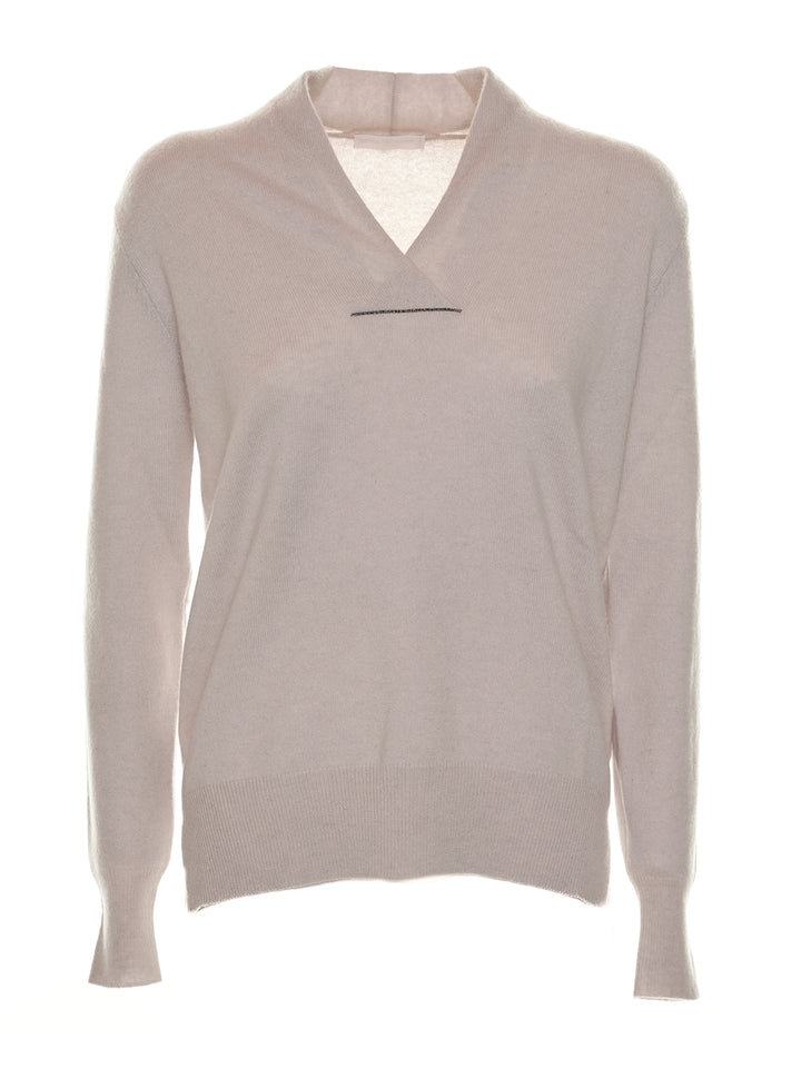 Knitted V-Neck in Taupe