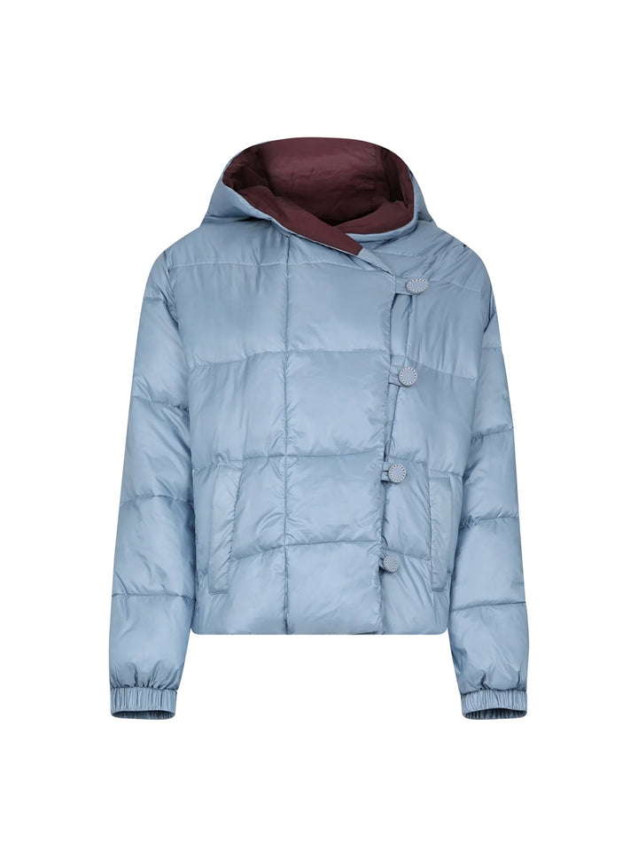 Short Reversible Down Jacket with Jewel Buttons in Sky Blue