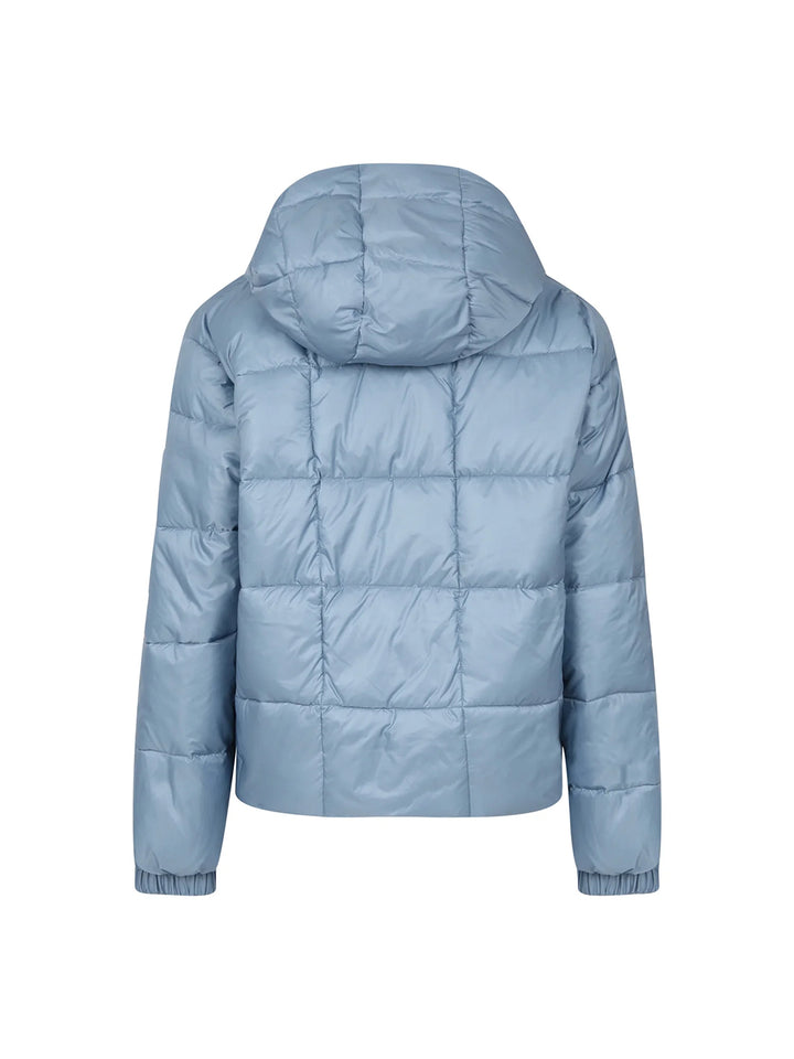 Short Reversible Down Jacket with Jewel Buttons in Sky Blue