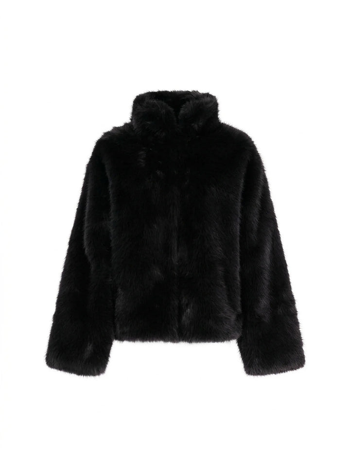 Purple Faux Fur Boxy Jacket in Black