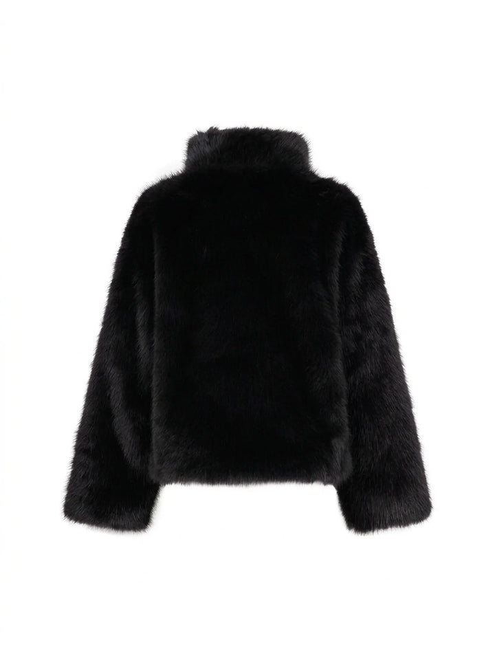 Purple Faux Fur Boxy Jacket in Black