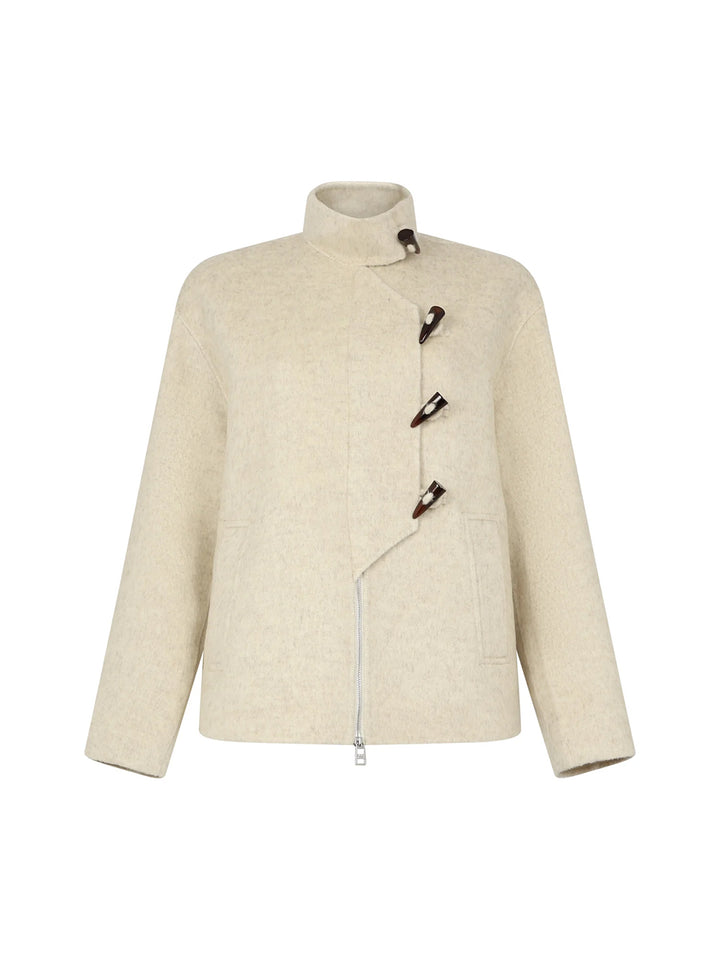 Cloth Jacket with Frogs and High Collar in Chalk