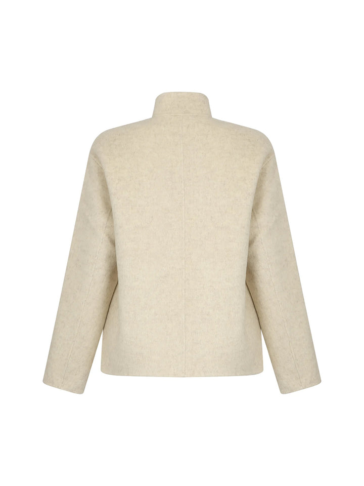 Cloth Jacket with Frogs and High Collar in Chalk