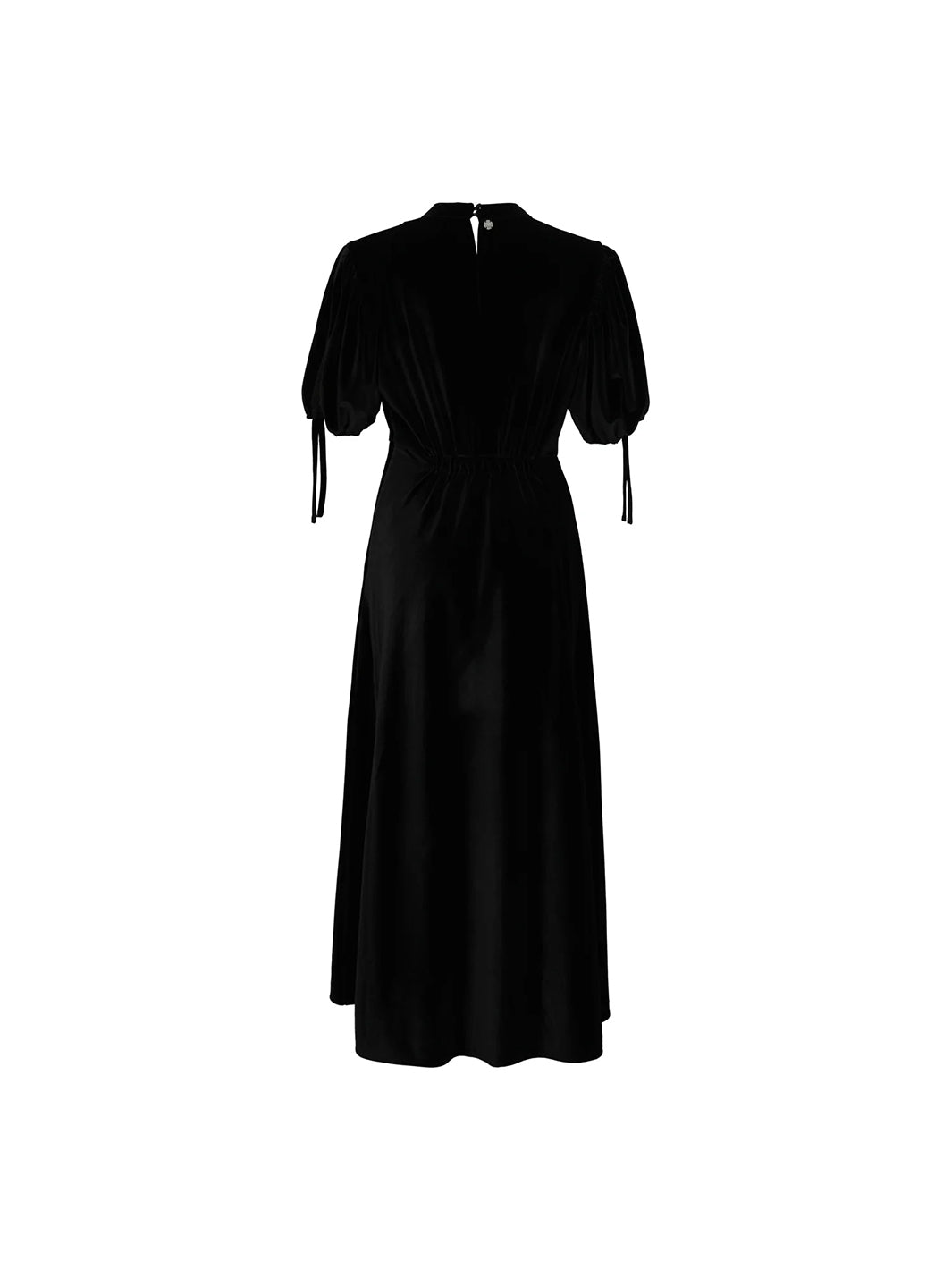 Long Velvet Dress with Balloon Sleeves in Black