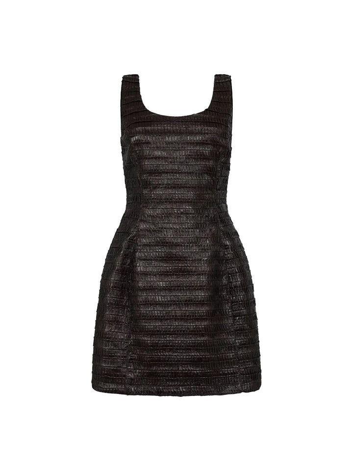 Structured Mini Dress with Round Neckline in Chocolate