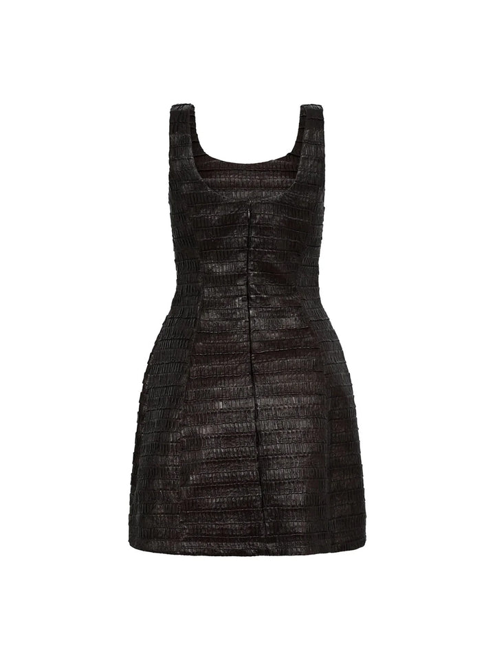 Structured Mini Dress with Round Neckline in Chocolate