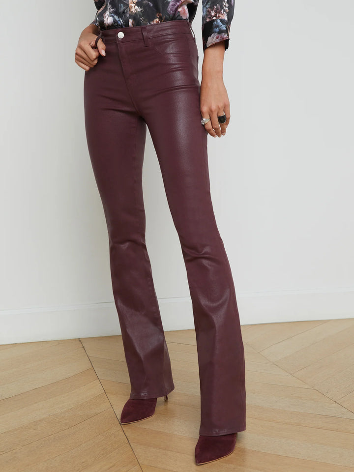 Selma Coated High-Rise Bootcut Jean in Dark Wine