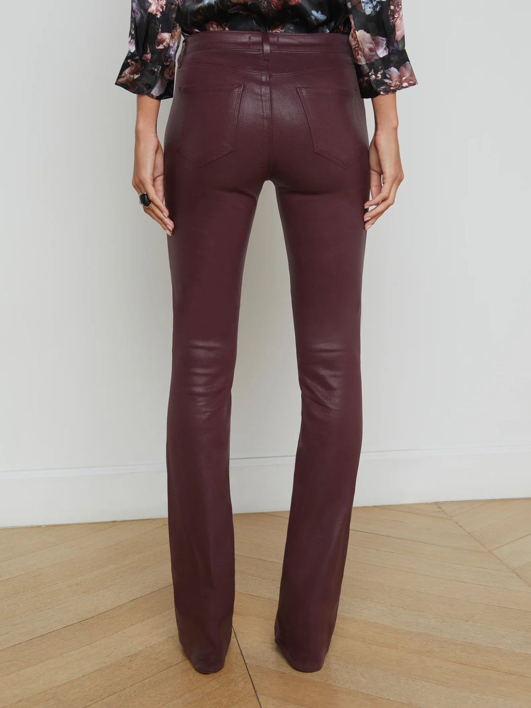 Selma Coated High-Rise Bootcut Jean in Dark Wine