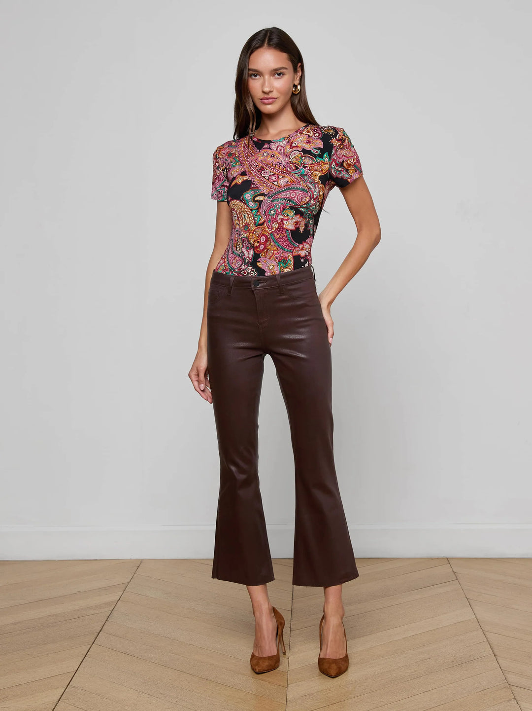 Kendra High-Rise Cropped Flare Jean in Chocolate Coated