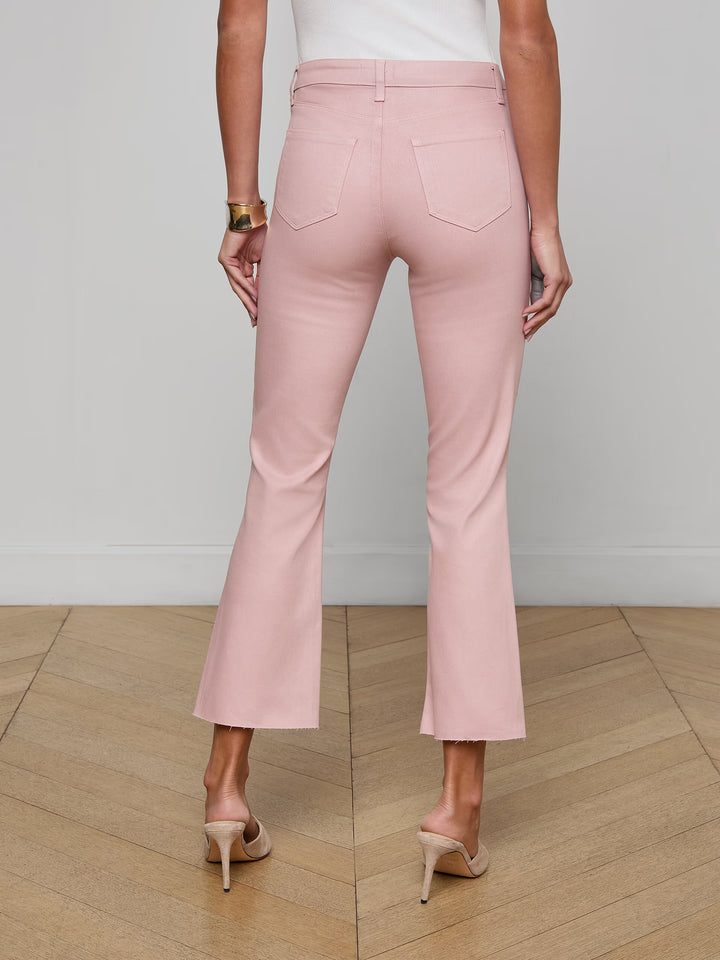 Kendra Coated Cropped Flare Jean in Pale Rose Coated