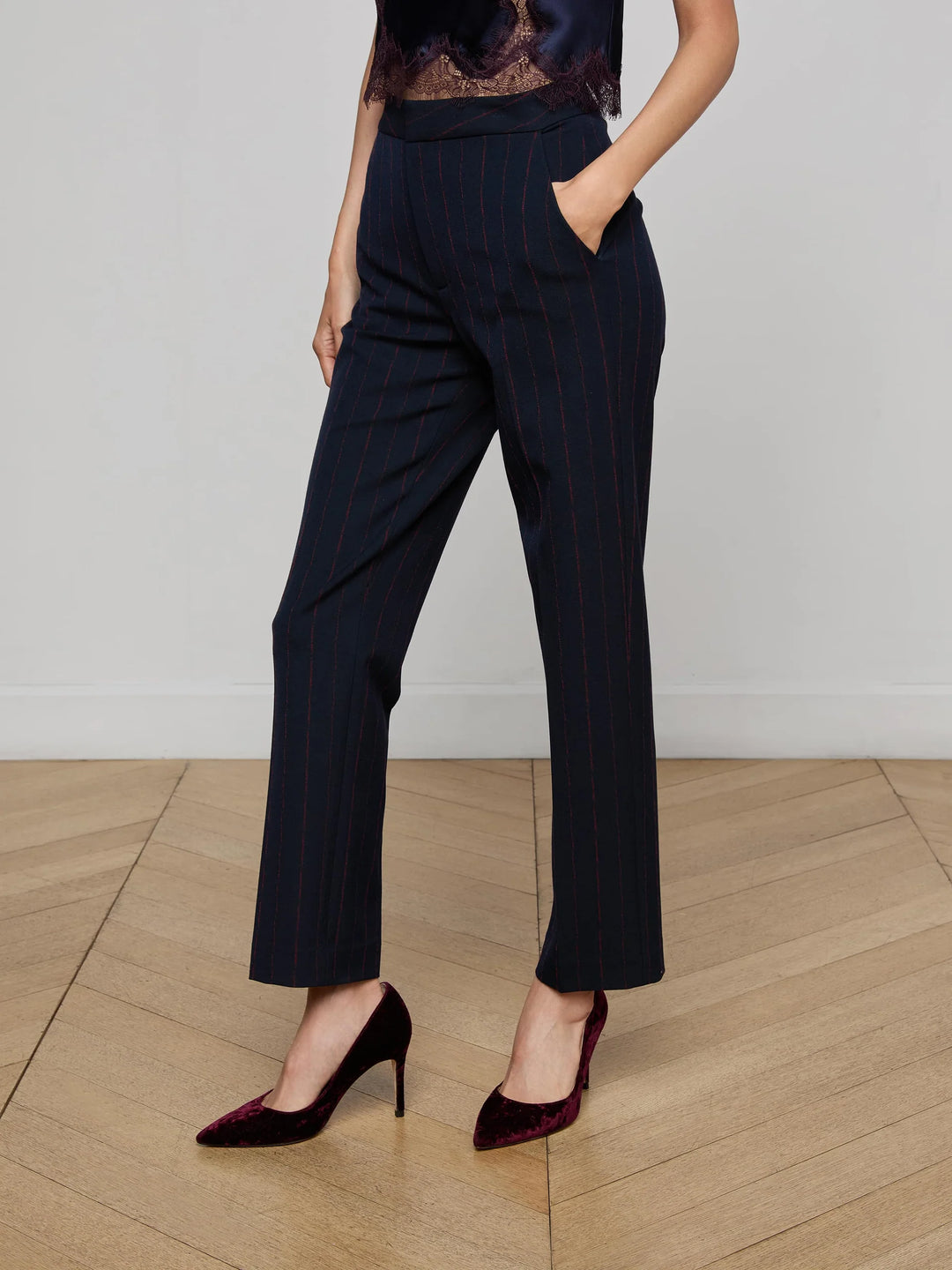 Rebel Pinstripe Trouser in Midnight Burgundy Pinstripe