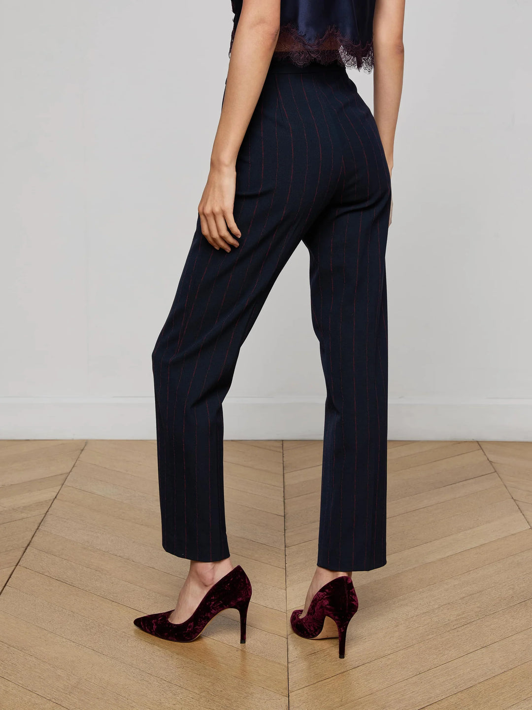 Rebel Pinstripe Trouser in Midnight Burgundy Pinstripe