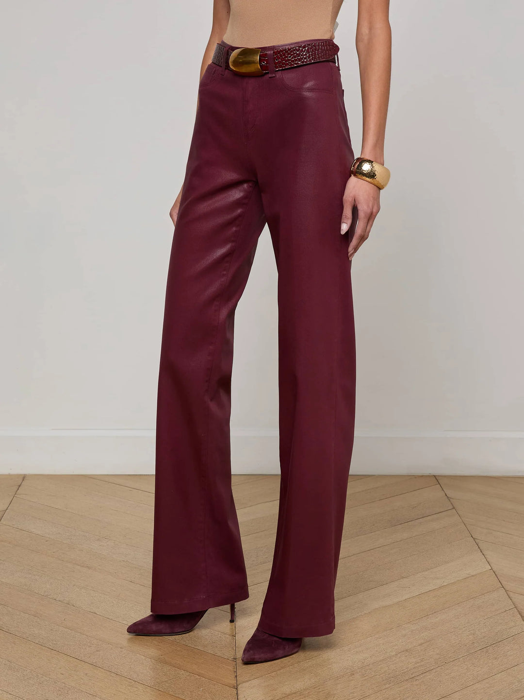 Clayton Coated Wide-Leg Jean in Dark Port Coated