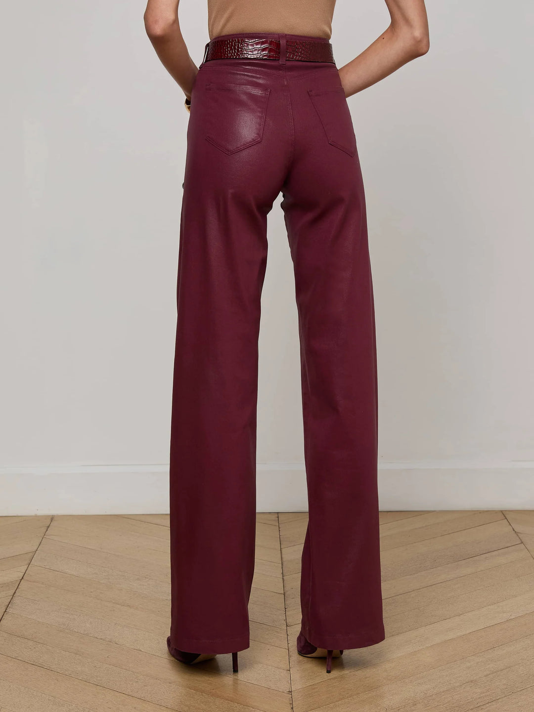 Clayton Coated Wide-Leg Jean in Dark Port Coated