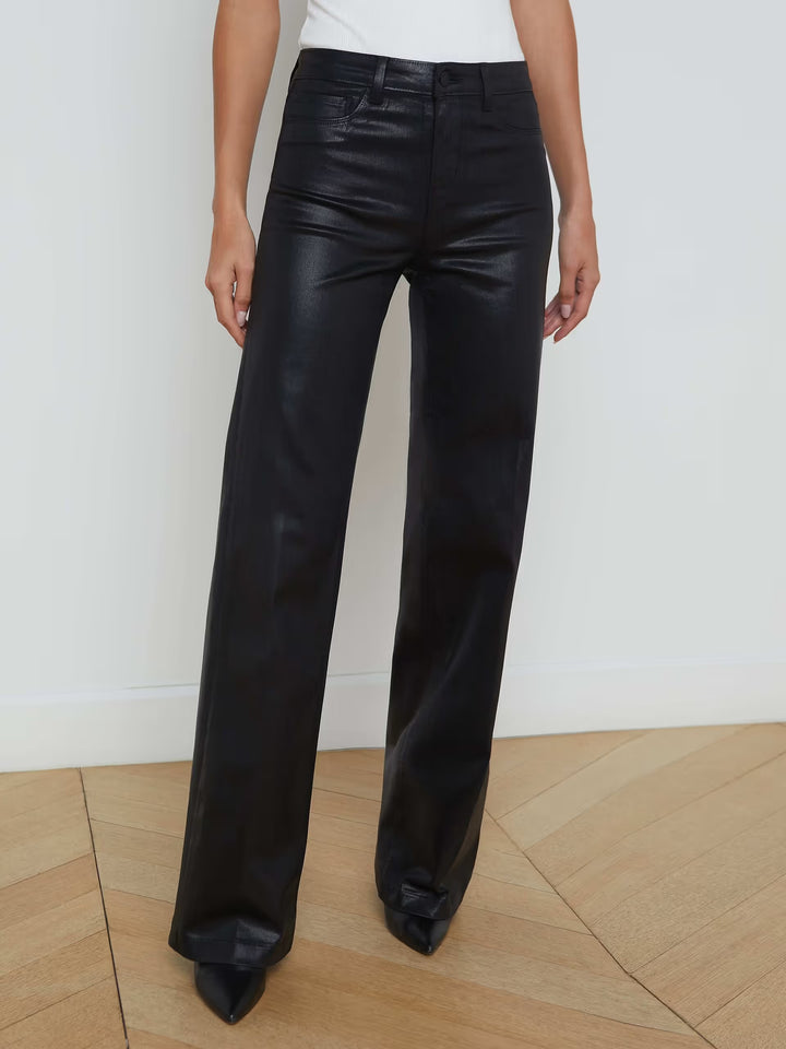 Clayton Coated Wide Leg Jean in Noir