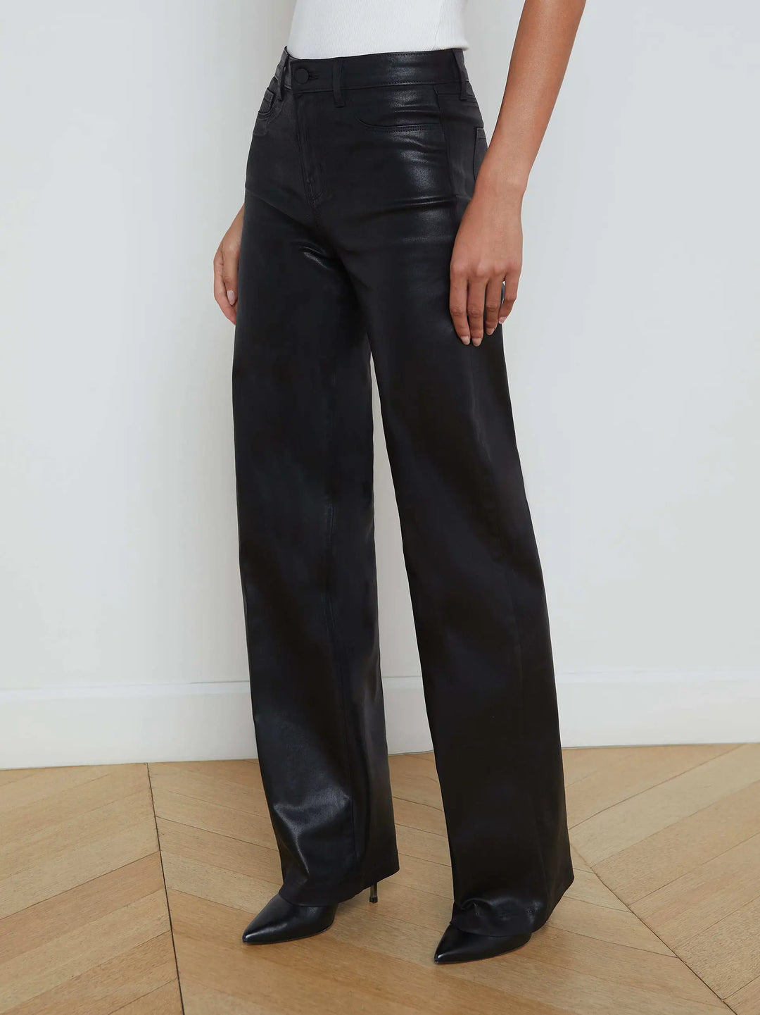 Clayton Coated Wide Leg Jean in Noir