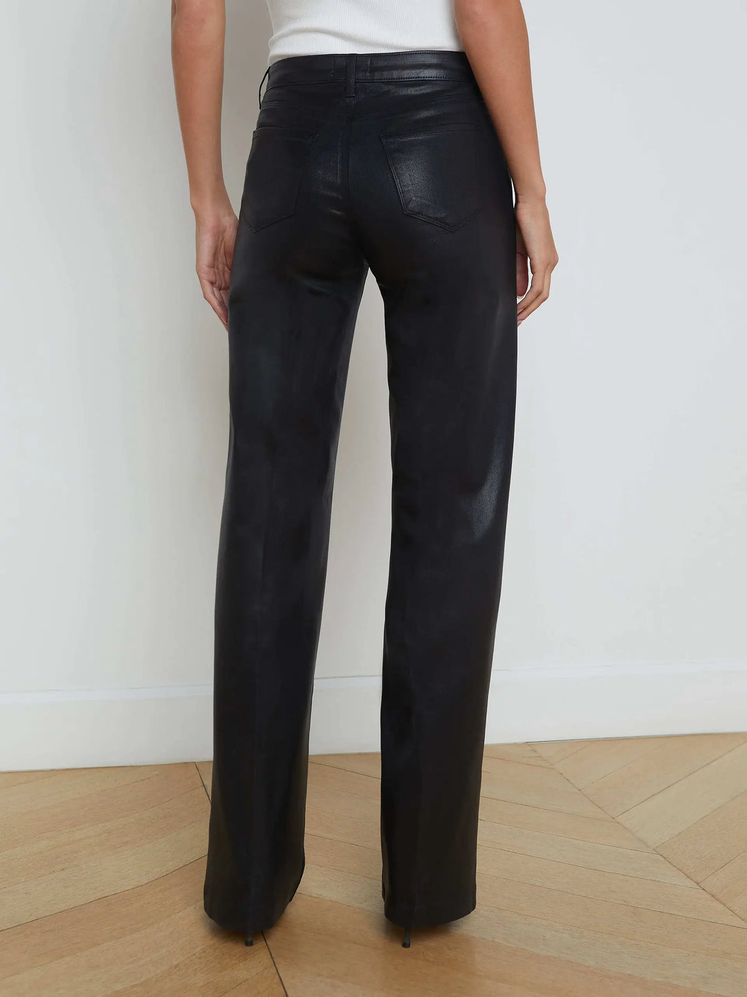 Clayton Coated Wide Leg Jean in Noir