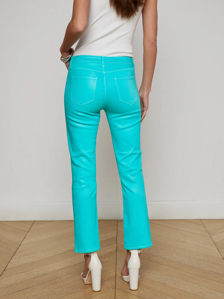 Tati Coated Micro-Bootcut Jean in Pool Blue White Contrast
