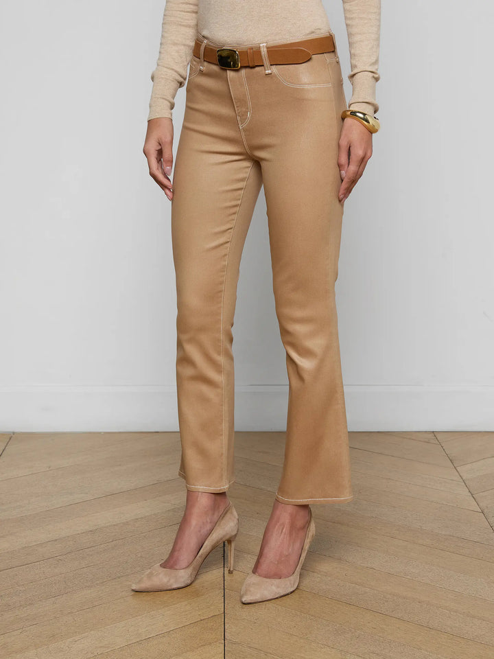 Tati Coated Boot Cut Jean in Light Chai Latte/White Contrast Coated