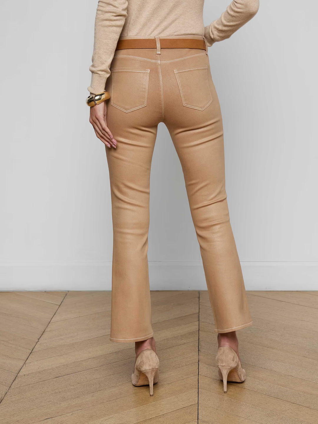 Tati Coated Boot Cut Jean in Light Chai Latte/White Contrast Coated