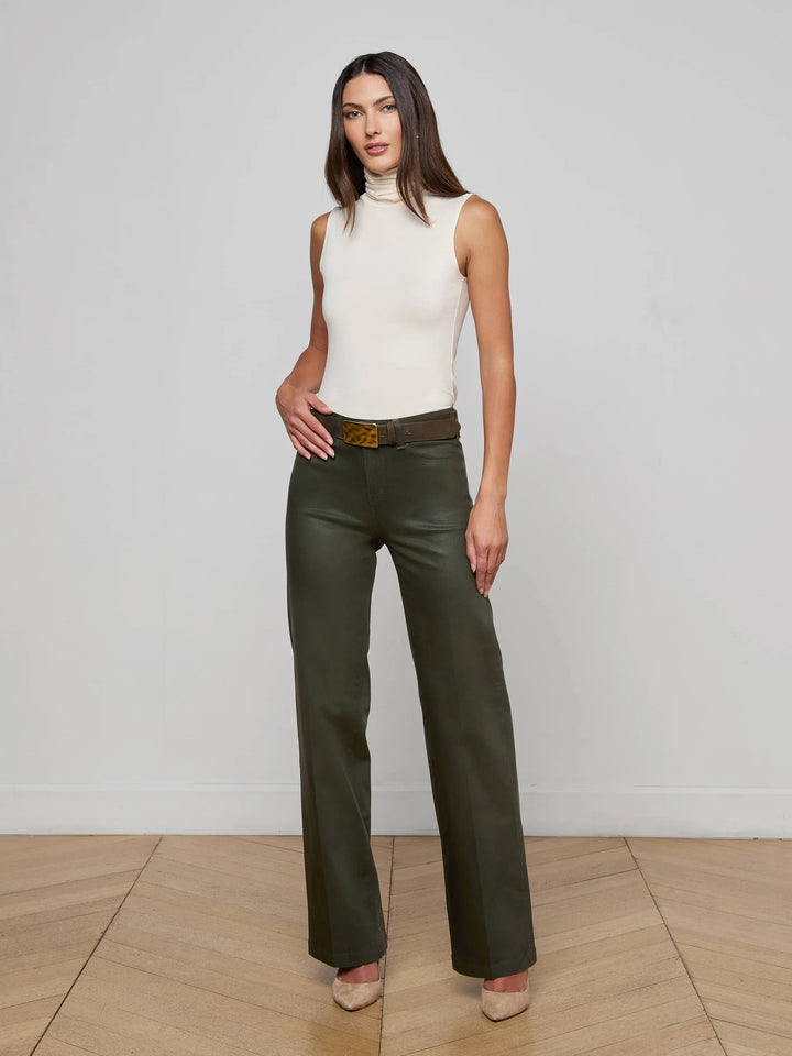 Scottie High-Rise Wide-Leg Jean in Deep Olive Coated