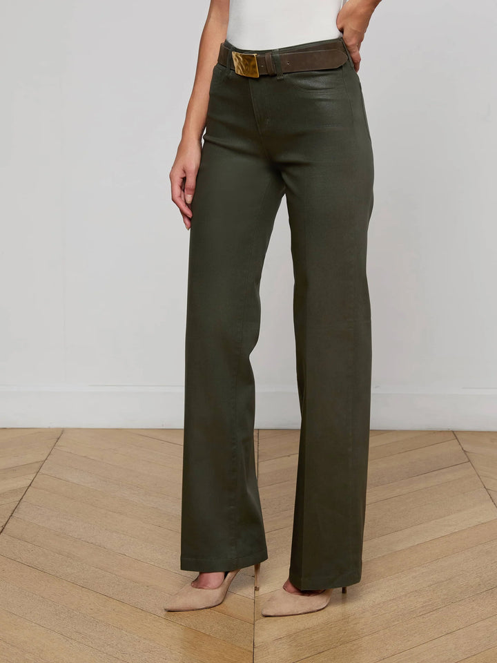 Scottie High-Rise Wide-Leg Jean in Deep Olive Coated