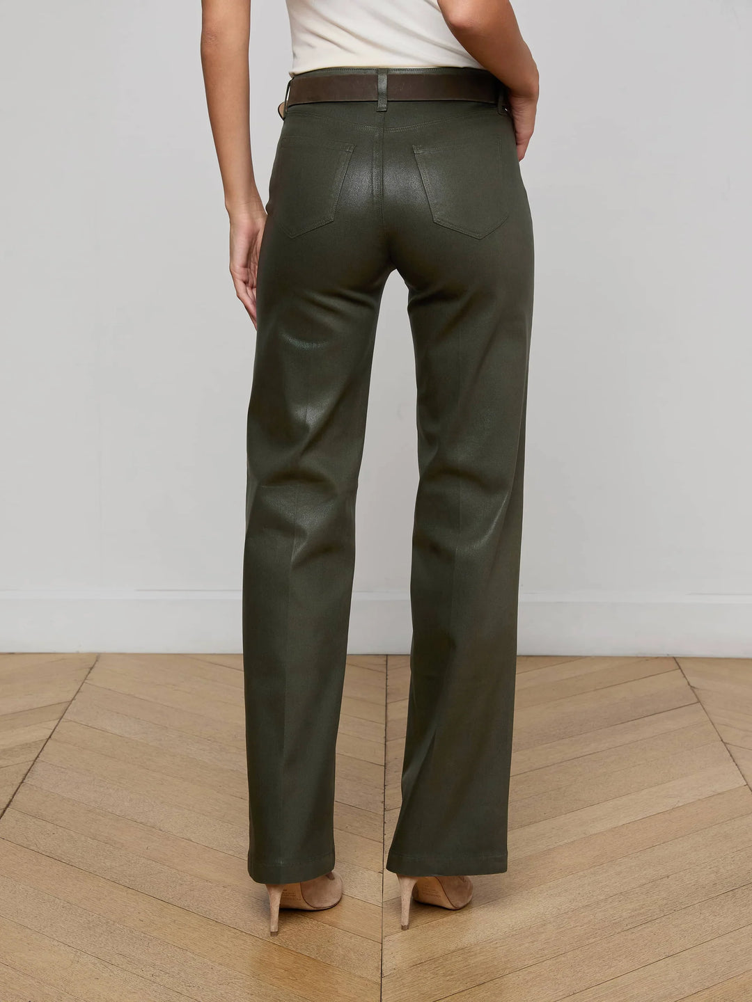 Scottie High-Rise Wide-Leg Jean in Deep Olive Coated