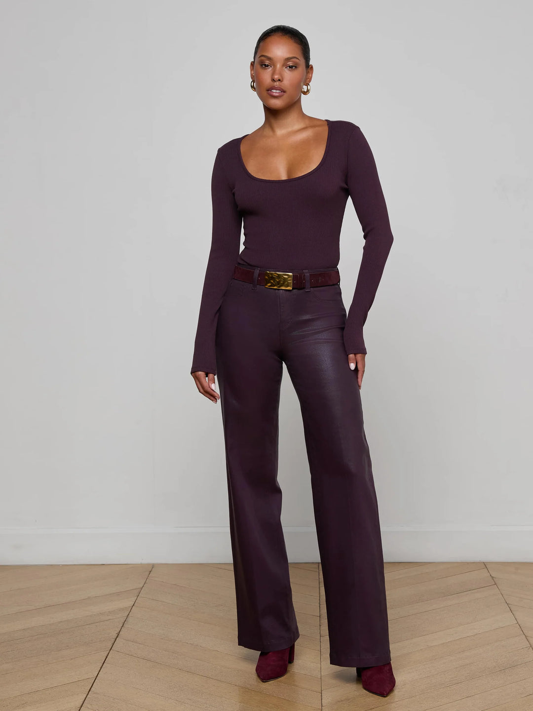 Scottie High-Rise Wide-Leg Jean in Dark Malbec Coated