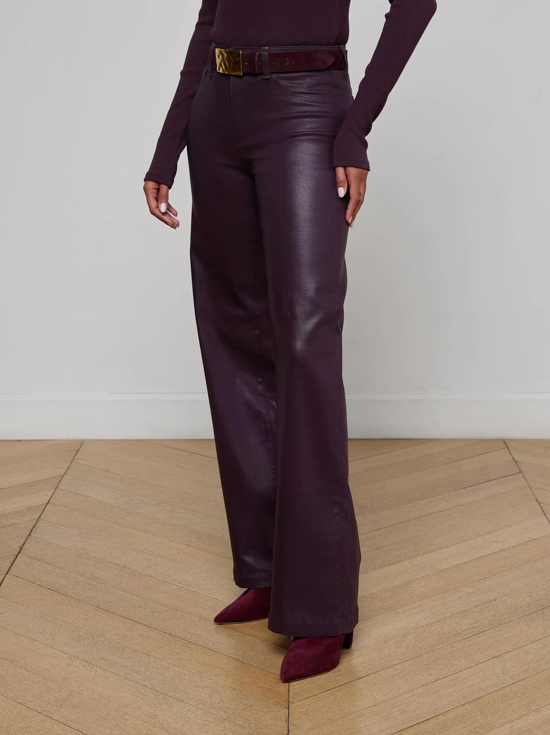 Scottie High-Rise Wide-Leg Jean in Dark Malbec Coated