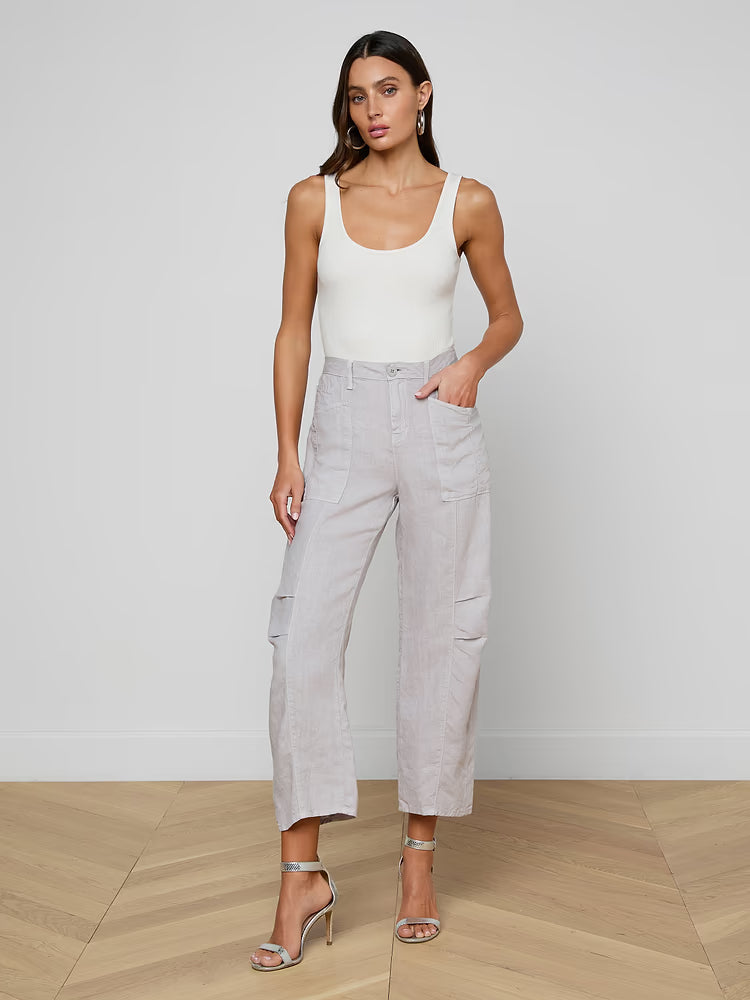 Cody Cropped Linen Pant in Light Pewter
