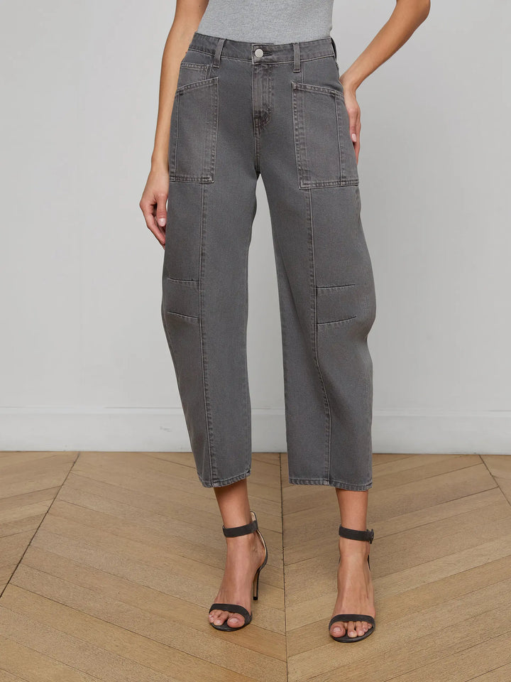 Cody Cropped Barrel-Leg Jean in Medium Grey